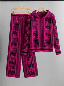 Completo Due Pezzi da <span class=keywords><strong>Donna</strong></span> Elegante con Maglione con Cappuccio e <span class=keywords><strong>Pantaloni</strong></span> a Gamba Larga Slim, di Tendenza Autunno/Inverno per Commercio Estero - Product Image 2