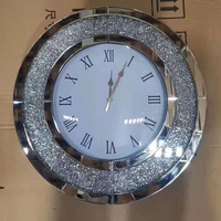 Jam Dinding Kristal Porselen Modern Perak Kaca Berlian Angka Romawi Cermin Jam Dinding Dekorasi Rumah Mewah
