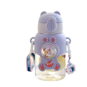 600ml Plastic Cute Cartoon Strap Kindergarten Primary School Student Cup Water <b>Bottle</b> with <b>Straw</b> for Children - Product Image 6