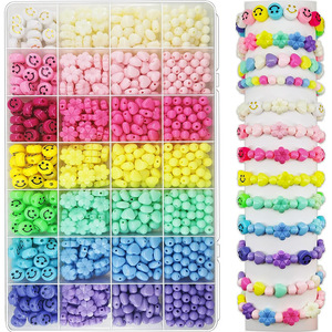 Childrens Colorful Acrylic Beading Set 24 Piece Smiley <b>Face</b> Flower Heart Beads For Diy Bracelet <b>Making</b> Jewelry Accessories - Product Image 1