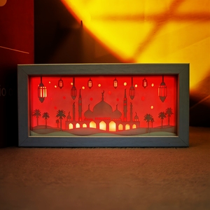Caja de Papel con Diseño de Anime, Caja de Fotos 3D Personalizada, Caja de Luz con Recortes de Papel, Lámpara Nocturna LED, Arquitectura Islámica, Paisaje, Marco de Madera - Product Image 3