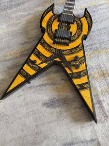 Guitarra Eléctrica <span class=keywords><strong>Odin</strong></span> Flying V con Chapa de Madera con Diseño de Rayas de Tigre, Equipada con Pastillas EMG para un Rendimiento Profesional - Product Image 4