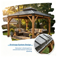 Gazebo en bois de cèdre massif avec toit rigide et rideaux d'intimité, pavillon en bois résistant aux intempéries pour patio et jardin