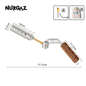 NURGAZ Lance-flammes d'extérieur pliable, allumeur à gaz portatif, outil de barbecue en acier inoxydable de 31,5 cm avec poignée en bois - Product Image 1