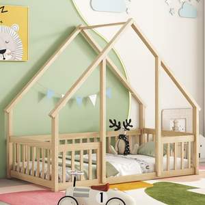 Mobilier pour enfants <span class=keywords><strong>Lit</strong></span> en bois massif en forme de maison <span class=keywords><strong>Lit</strong></span> <span class=keywords><strong>tipi</strong></span> pour tout-petits avec garde-corps - Product Image 2