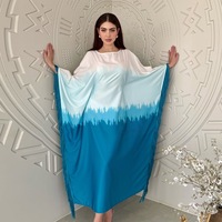 Kaftan Abaya de luxe à blocs de couleur dégradés avec manches chauve-souris et pompons, robe musulmane pour femme en satin grande taille, vêtements islamiques en gros OEM
