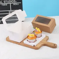 Boîte à cupcakes de haute qualité pour desserts et snacks, en carton ivoire de qualité alimentaire, avec finition mate et fenêtre transparente, 2 trous