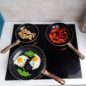 Ensemble de poêles à frire antiadhésives en cuivre avec manche en bois, rondes, pour cuisinières à gaz et à induction - Product Image 6