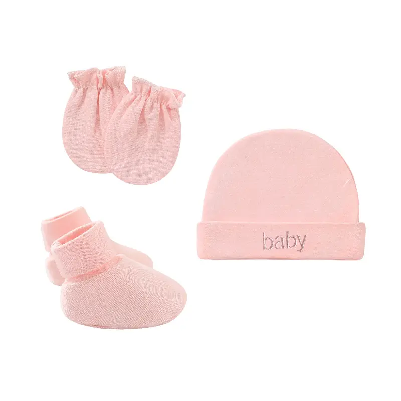 High quality both single and double layer pure color Baby Beanie Hats Newborn Hat Anti-scratch Glove Set