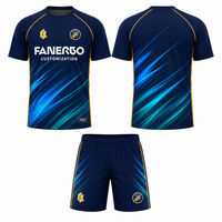 Ensemble de maillot de football pour hommes, dégradé cyan marine foncé, uniforme de football sublimé, manches courtes, kit d'entraînement d'équipe