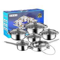 Edelstahl-Kochgeschirr-Set Edelstahl-Flachbodenpfanne Antihaftpfanne Bratpfannen-Set Suppentopf 12-teiliges Haushaltsset