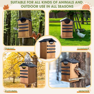 Grote, stevige cederhouten vogelhuis & eekhoornverblijf met eendennestkast, handgesneden houten vogelhuisjes - Product Image 3