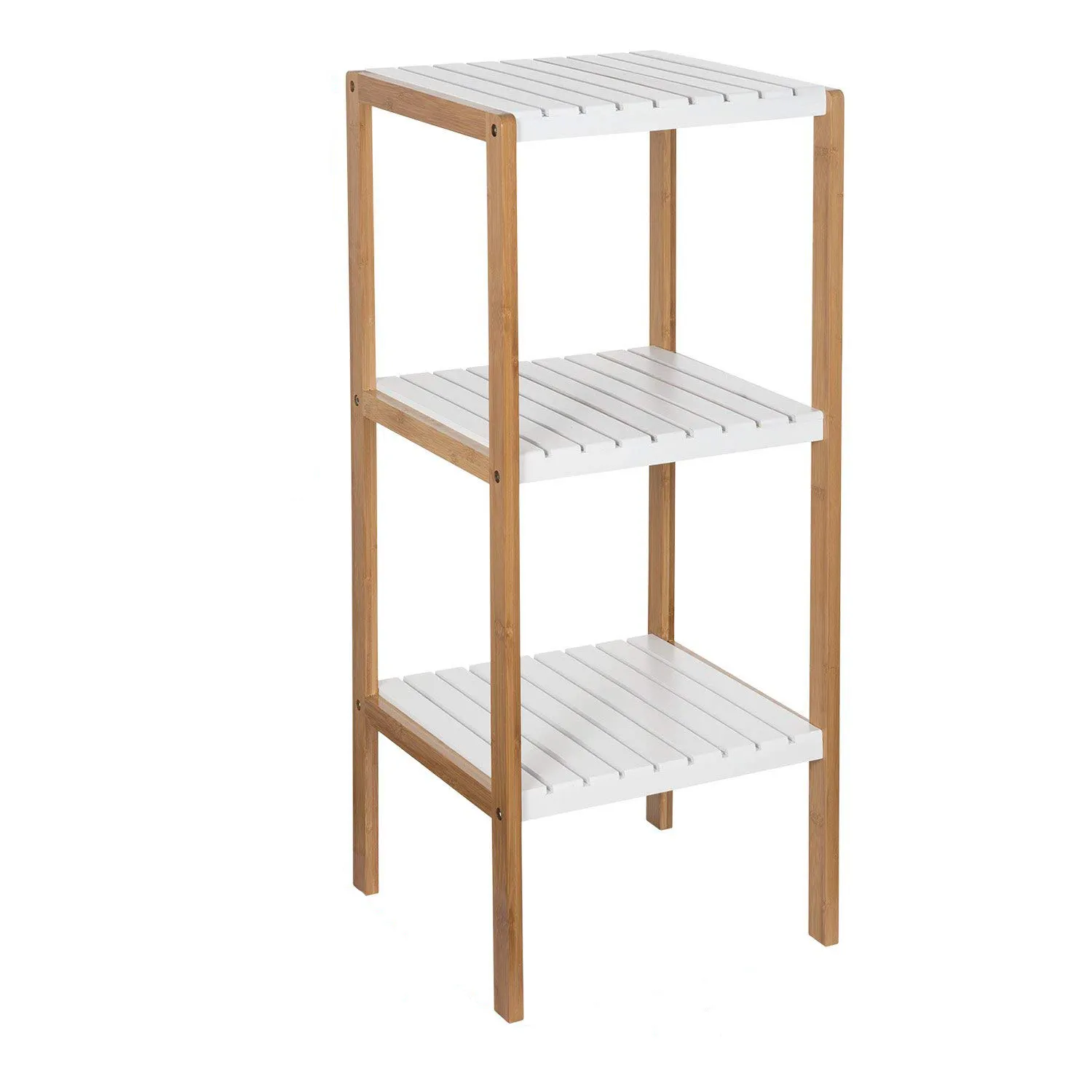 100% Bamboo Bathroom Shelf 3-Tier Freestanding Flower Plant Stand Storage Organizer Rack for Living Room Kitchen White