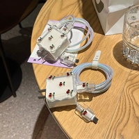 Ensemble de protège-câbles mignons en forme de cerise, en TPU transparent, pour câbles de téléphone et chargeurs 18W 20W, décoratifs et durables