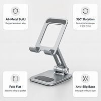 Support de téléphone en aluminium pliable, support de tablette de bureau, rotation à 360°, support réglable tout en métal, bureau, étude, diffusion en direct