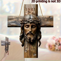 Décoration murale en bois en forme de croix de Jésus, décoration murale chrétienne imprimée en 2D, sculpture religieuse de la croix INRI pour la maison ou la chapelle
