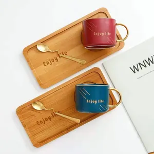 Benutzer definiertes Logo Europäischer Großhandel Modernes Design Büro becher Keramik Gold Latte Kaffee Tee tassen Mit Kreativen Untertassen Tablett