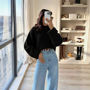 Korean Style Soft Cozy Sweater Women Loose Knit Top Round Neck Solid Color Autumn Winter One Size Fits All White Black <b>Red</b> Pink - Product Image 4