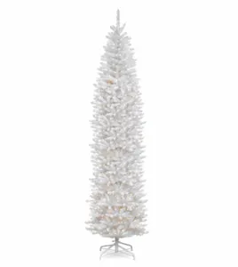 Simulated Artificial Pre Lit Slim Christmas Tree White Kingswood Fir White Lights Includes Stand