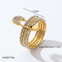 Maßgefertigter 18K Vergoldeter Edelstahl Mehrschichtiger Sicherheitsnadel-Ring mit CZ-Kristallen für Damen, Breites Statement-Band, Modeschmuck-Geschenk