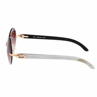 Lunettes de soleil rondes sans monture en corne de buffle naturelle, faites à la main, UV400, luxe, pour femmes