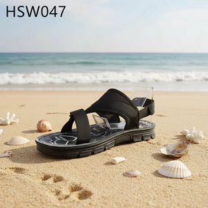 Sandales noires surdimensionnées LXG, Beach Stroll, avec tissu extensible, résistantes à la transpiration, design à bout ouvert, chaussures pieds nus HSW047 - Product Image 2