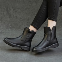 Bottes de neige basses pour femmes, hiver, dessus en cuir véritable, semelle épaisse, doublure en fausse fourrure, bottes décontractées
