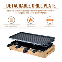 Elektrischer Bambus-Stil 8-Personen rauchfreier Raclette-Party-Grill mit Antihaft-Grillplatte 1200 W