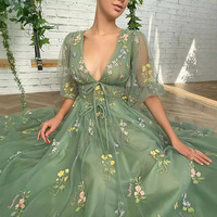 Sans bretelles parole longueur dentelle soirée femmes pour l'exportation vert haut de gamme adulte cérémonie anniversaire hôtesse Sexy forêt Style