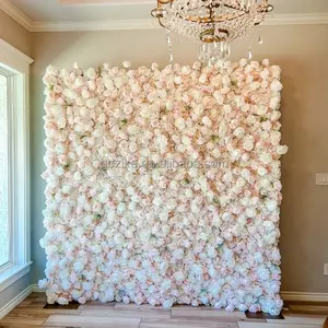 8ft X 8ft Pink Roll-Up Artificial Rose Flower Wall Panel Simulated Wedding Background Decor Backdrop With Simulated Flowers