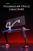 Bureau de jeu ergonomique AOR ESPORTS avec structure métallique en Z moderne, surface en bois, éclairage RGB, texture fibre de carbone, qualité P2