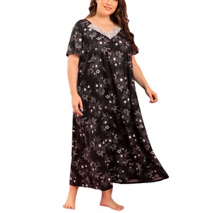 Pijamas de Primavera y Verano para Mujer, Talla Grande, Ropa de Dormir, Vestido de Manga Corta con Cuello en V y Encaje, Camisón para Mujer - Product Image 5