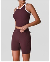 Ensemble de sport YNSEA Fitness color block respirant multi-poches taille haute pour yoga, gym, sport, avec débardeurs côtelés et shorts de cyclisme