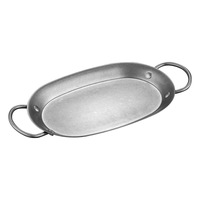 Olla arrocera de marisco ovalada española Vintage Penang, olla seca de doble oreja de acero inoxidable con plato de espagueti desechable