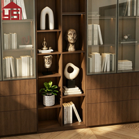 Bibliothèque sur pied en MDF au design personnalisé, finition noyer, avec vitrine LED pour salons et bibliothèques de chambres