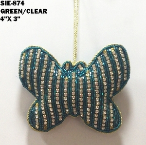 Elegante Adorno Colgante de Mariposa Verde Bordado a Mano con Cuentas Transparentes para Decoración Festiva del Hogar y Fiestas - Product Image 5
