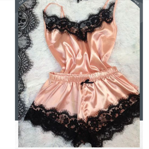 Conjunto de Pijama de 2 Piezas de Alta Calidad para Mujer, Ropa de Casa Casual, Ropa de Dormir Corta de Satén - Product Image 1