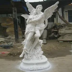 户外大理石情侣天使雕像石丘比特和心灵爱情雕塑待售