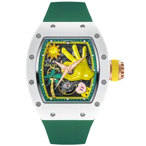 Relógio mecânico masculino de luxo com caixa de cerâmica e enrolamento manual, série RM Limited, relógio de hip hop