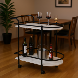 Chariot de service moderne en marbre avec support à vin en acier, mobilier de maison - Product Image 2