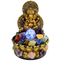 Fontaine d'intérieur Ganesha en résine de 12 pouces avec lumière LED apaisante, cascade de bureau artisanale à 10 cristaux
