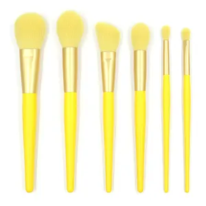 Custom your logo 6 pcs makeup brush set yellow color synthetic hair blush foundation eyeshdow brush