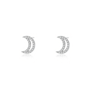 Amy Amy Moon Shape Zirconia <b>Stud</b> Earrings <b>Silver</b> Plated For Women Fashion Jewelry Gift - Product Image 3