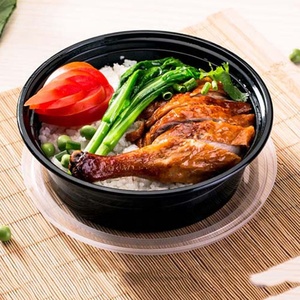 Negro Microvable <span class=keywords><strong>comida</strong></span> rápida caja de ensalada recipiente desechable contenedor de alimentos <span class=keywords><strong>para</strong></span> <span class=keywords><strong>llevar</strong></span> con tapas - Product Image 3