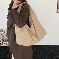 Tas Tote Wanita Vintage Bahan Nilon Kapasitas Besar Tas Selempang Kasual Sehari-hari Penutup Ritsleting Lapisan Poliester untuk Bepergian dan Belanja