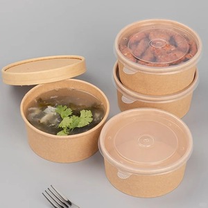 Bol à salade en papier kraft jetable écologique, récipient alimentaire biodégradable anti-fuite avec impression personnalisée - Product Image 2