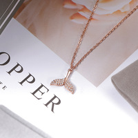 Collier Pendentif Queue de Baleine en Acier Inoxydable 316L Plaqué Or Rose PVD, Étanche, Sertissage Micro-Pavé CZ, Bijoux de Plage pour Femme