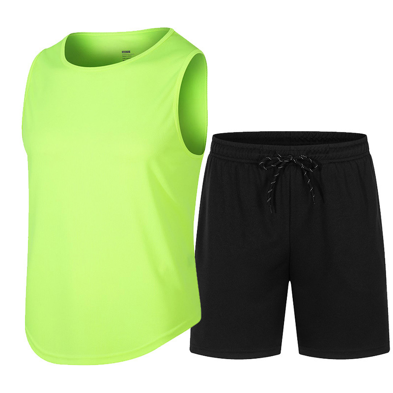 Fluorescent green waistcoat black shorts