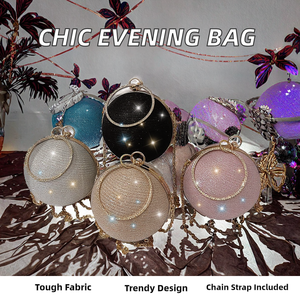 Fashionable PVC Chain <b>Embellished</b> Chain Strap Handbag Purses Circular Evening <b>Clutch</b> Bag Polyester Lining for Weddings Dinners - Product Image 3