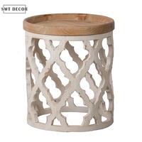 Table basse en bois massif antique faite à la main SWT avec revêtement en poudre pour la décoration de la maison